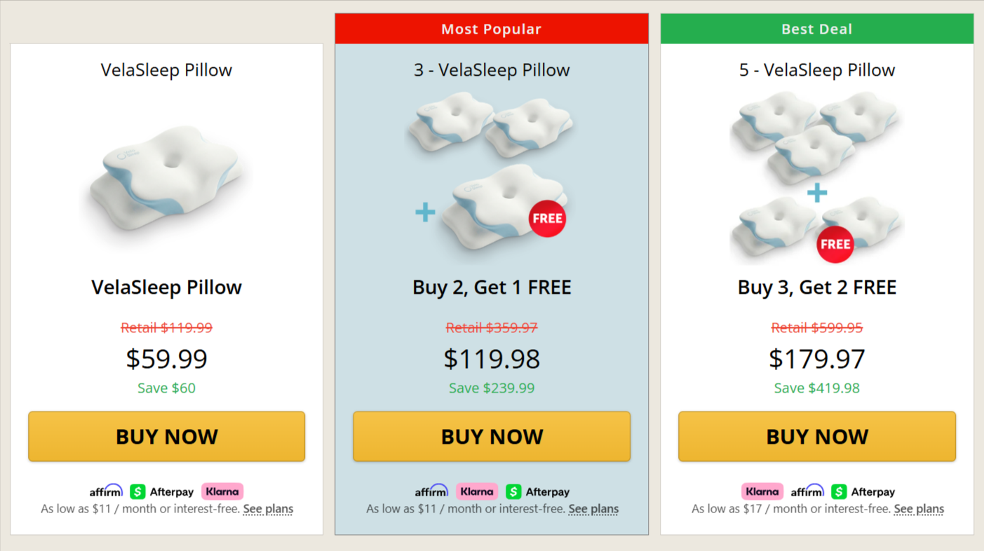 Vela Sleep Pillow Pricing
